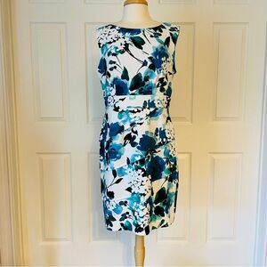 NWOT Dressbarn (size 14) Blue Sheath Midi Dress Sleeveless Crew Neck